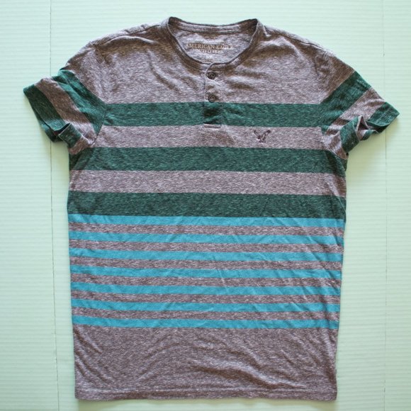 American Eagle Outfitter  - Henley Style Grey Striped Short-sleeved Tee - Mens S - Picture 6 of 6